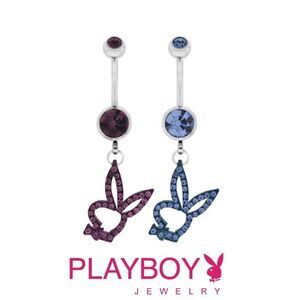 Playboy Bunny Belly Ring 14G Dangle CZ Navel Bar 316L Stainless Steel – Blue